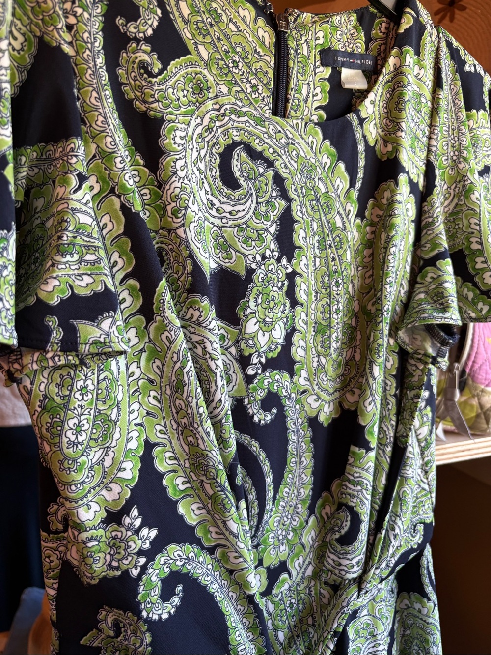 Tommy Hilfiger Navy and Green Paisley Tie-Waist Midi Dress - Picture 11 of 12